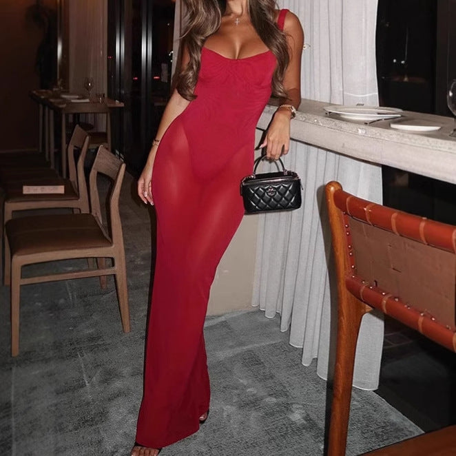 Ladies Elegant Floor-Length Dress with Fine Spaghetti Straps and Refined Cut Chic and Style