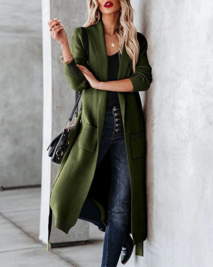 Knit coat for women with practical pockets and belt Lune London