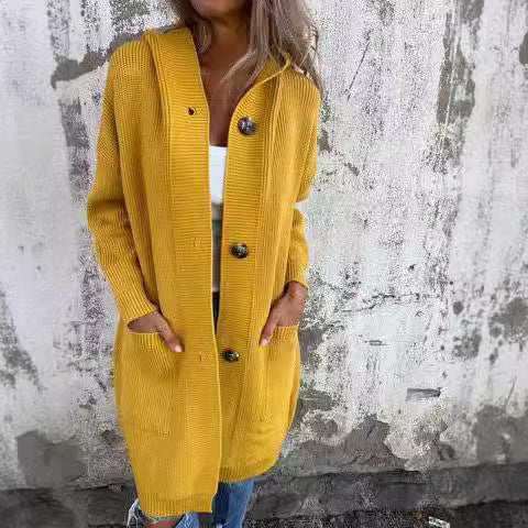 Lune London | Women's Long Cardigan with High-Quality Ribbed Structure and Elegant Buttons