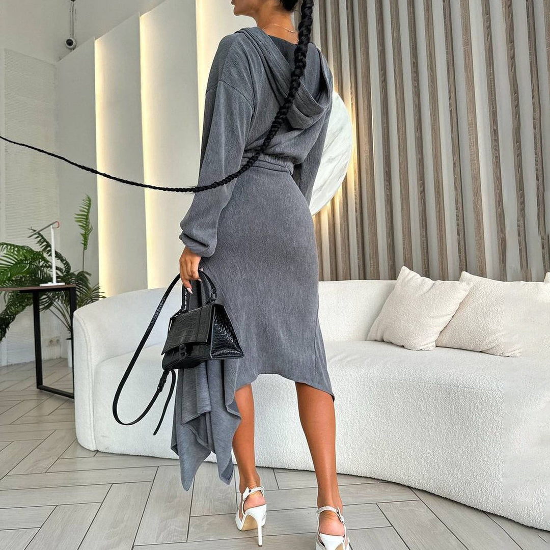 Asymmetrical hem wrap dress for women with elegant puff sleeves Lune London