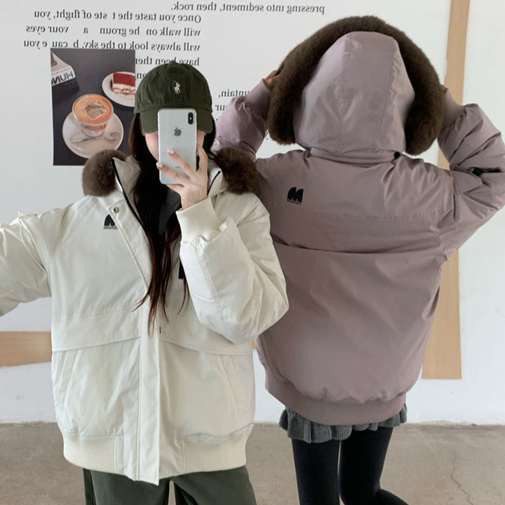 Ladies Oversized Winter Jacket with Removable Faux Fur Collar and Large Pockets Chic and Stylish