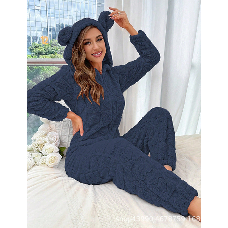 Ladies Comfortable Fleece Pants with Hood Lune London