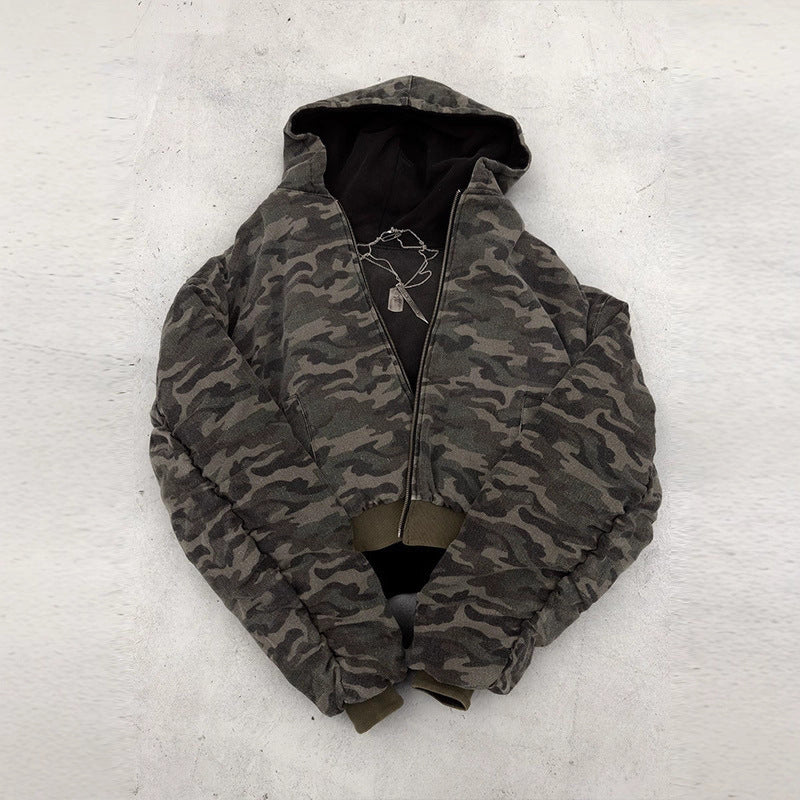 Oversized camouflage jacket for women with hood and zipper Lune London