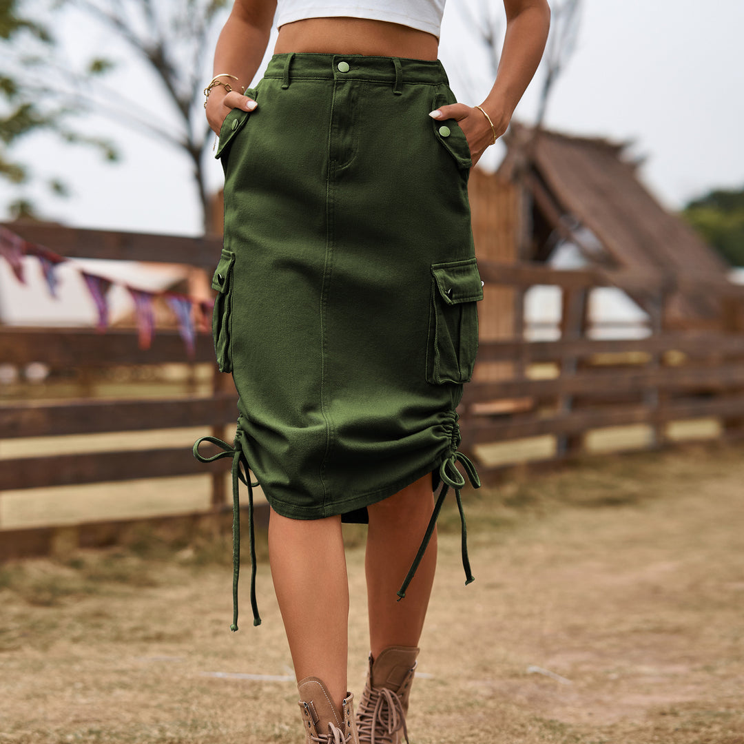 Cargo skirt for women with side pockets and adjustable hem Lune London
