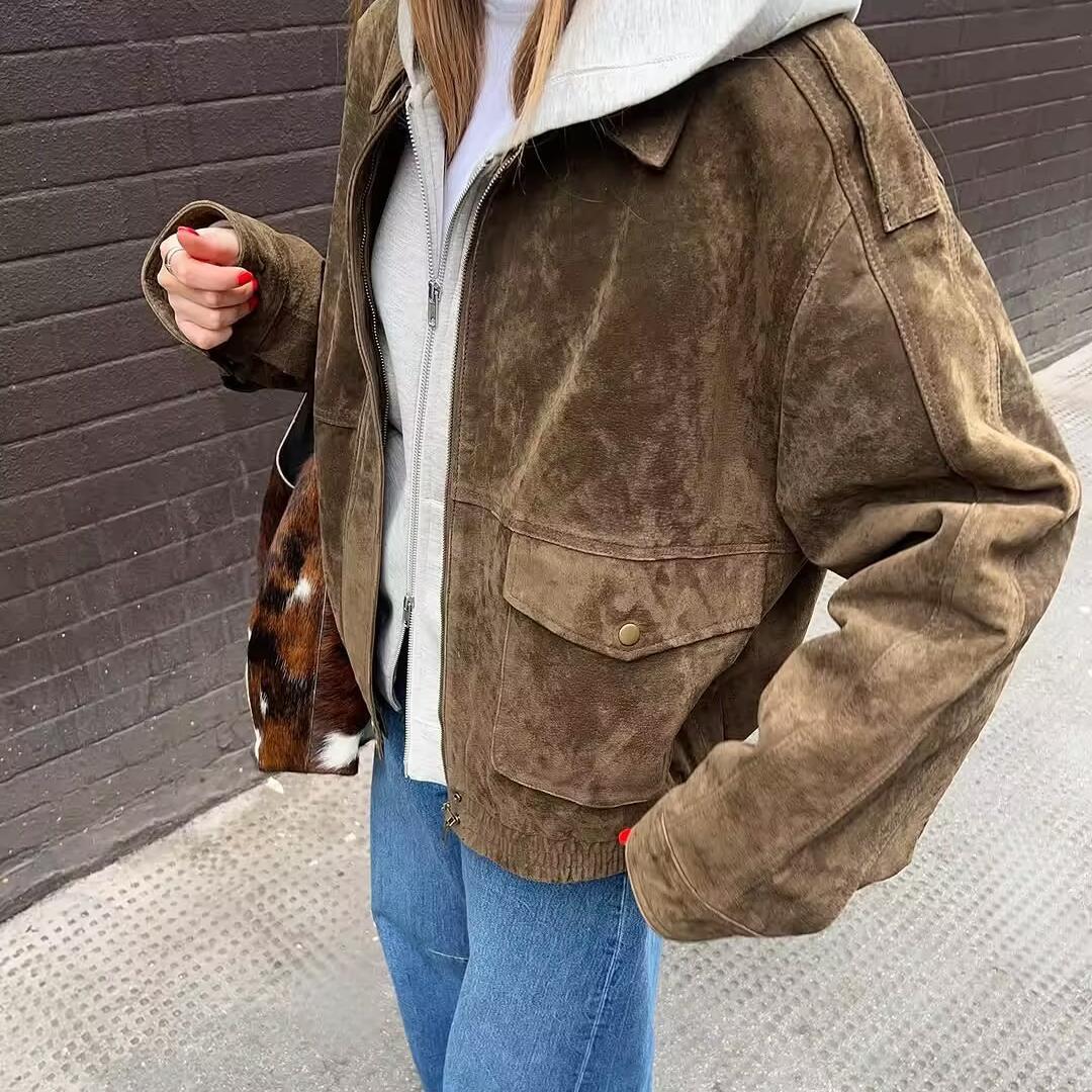 Women's faux leather jacket with practical pockets and elastic waist Lune London
