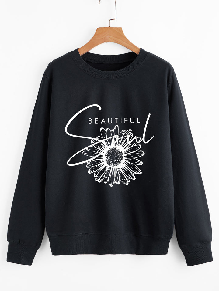 Sweatshirt femme avec motif floral et lettrage inspirant Chic & Stil