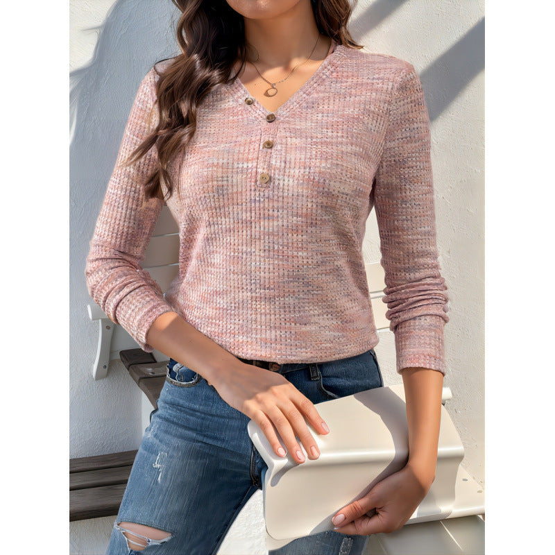 Casual waffle-textured top for women with decorative buttons Lune London