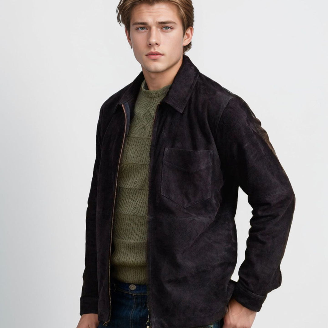 Chic and casual suede jacket for men with stand-up collar Lune London