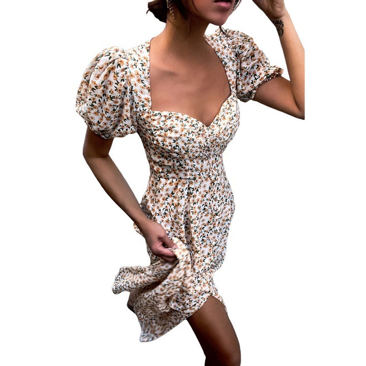 Ladies flowers shirt puff sleeves midi dress Lune London