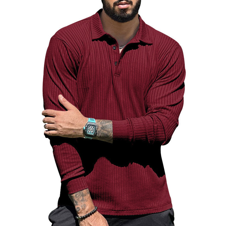 Long sleeve polo shirt for men with textured design and elegant button placket Lune London