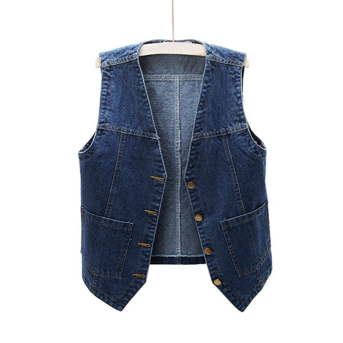 Women's Casual Denim Vest with Button Details and Patch Pockets Lune London