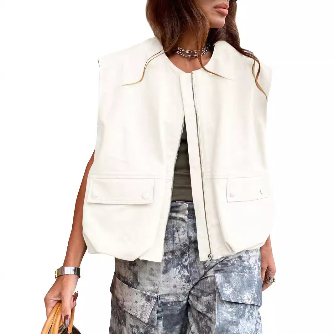 Women's Stylish Utility Vest with Zipper Lune London