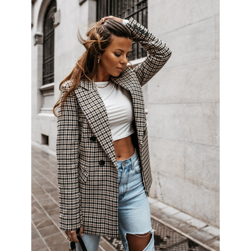 Ladies Oversized Checks Blazer with Double-Breasted Design Lune London