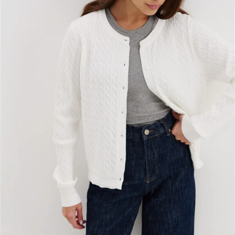 Women's knit jacket with a fine cable pattern and trendy buttons Lune London