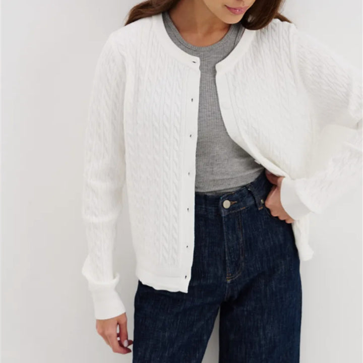 Women's knit jacket with a fine cable pattern and trendy buttons Lune London