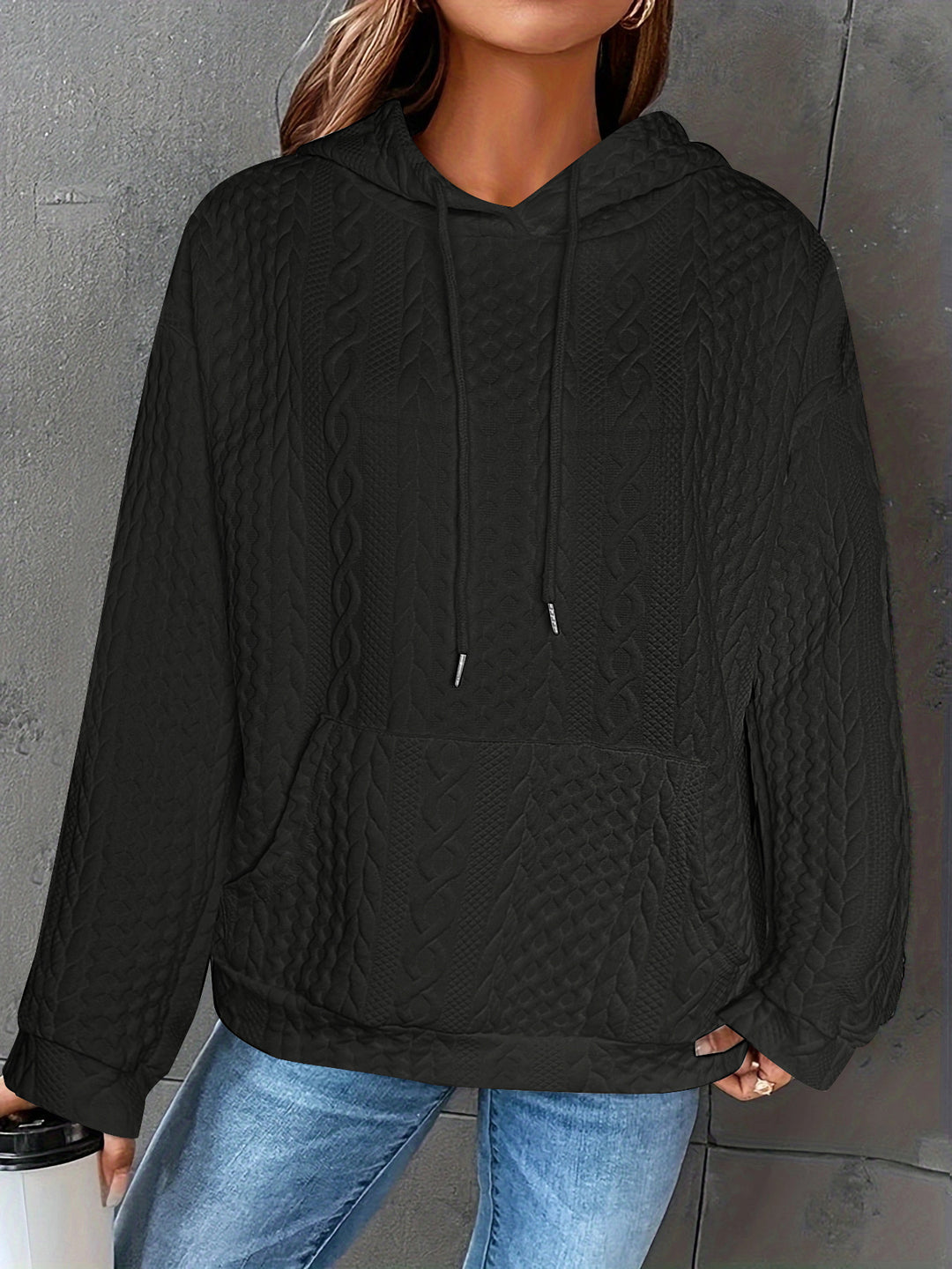 Women Cozy knit hoodie with embossed pattern details Lune London