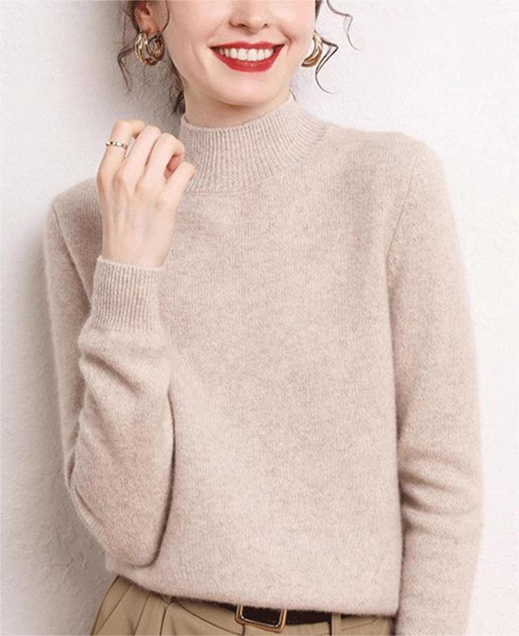 Pull en cachemire pour femmes avec col montant et manches étroites Chic & Stil
