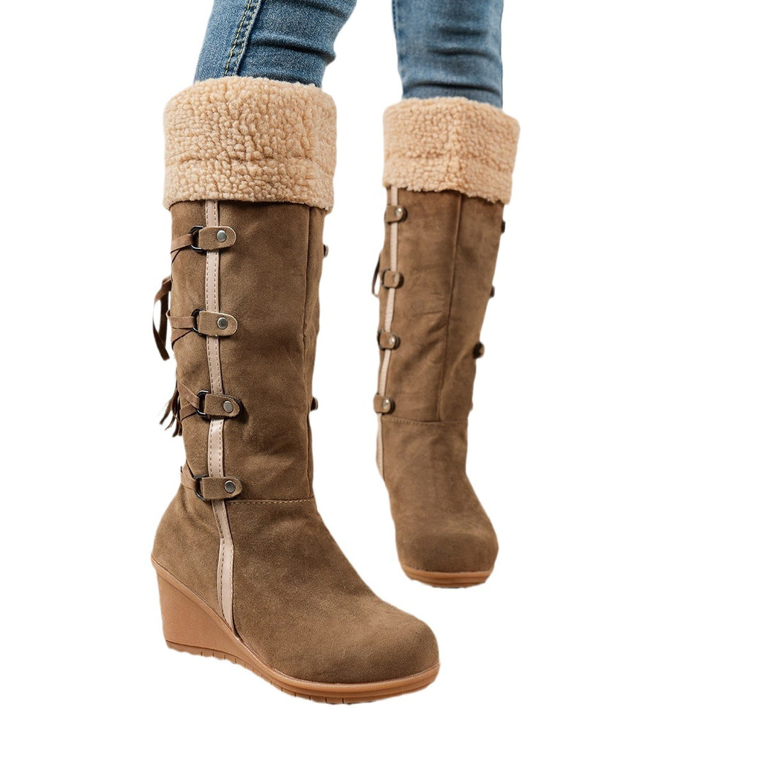 Wedge heel boots for women with cozy inner lining and stylish lace-up design Lune London