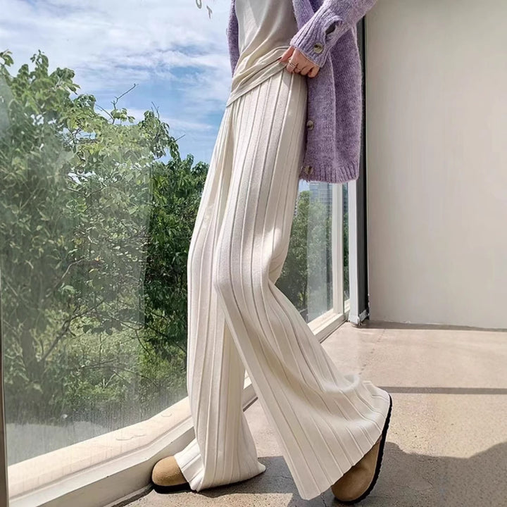 Wide pants for women with vertical stripe design and elastic waist Lune London