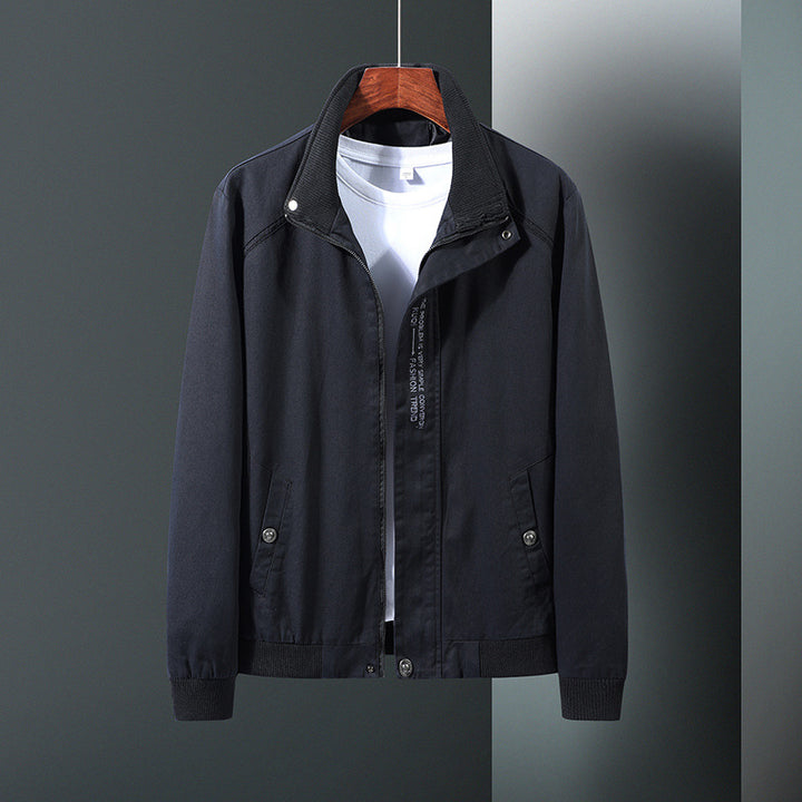 Modern transition jacket for men with high collar and practical pockets Lune London