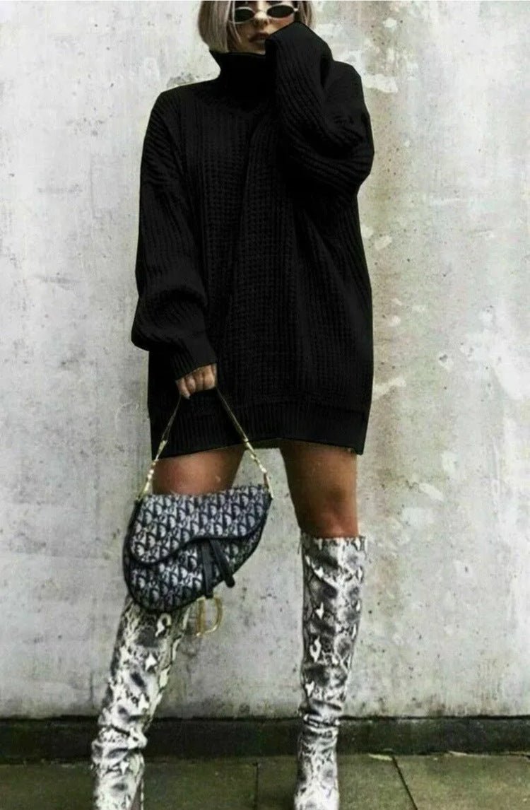 Ladies Large knit sweater with high collar and angular cut Lune London