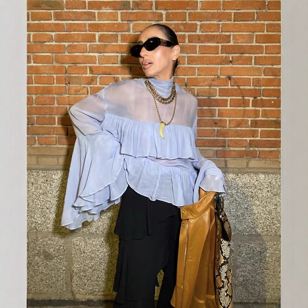 Fluid ruffled blouse for women with elegant details Lune London