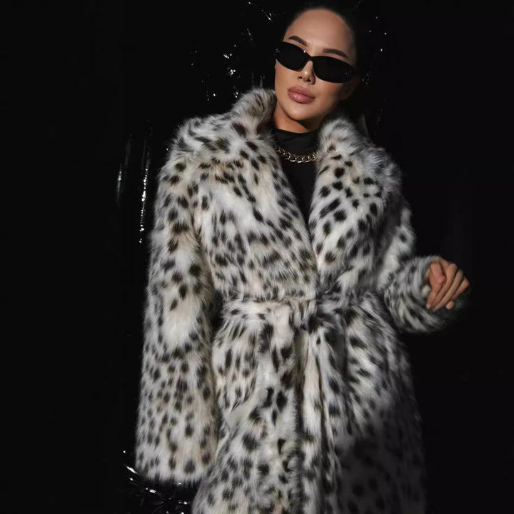 Ladies Luxurious Leopard Print Faux Fur Coat Lune London