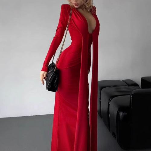 Women's dress that highlights the silhouette with a deep V-neckline and refined ruffle details Lune London