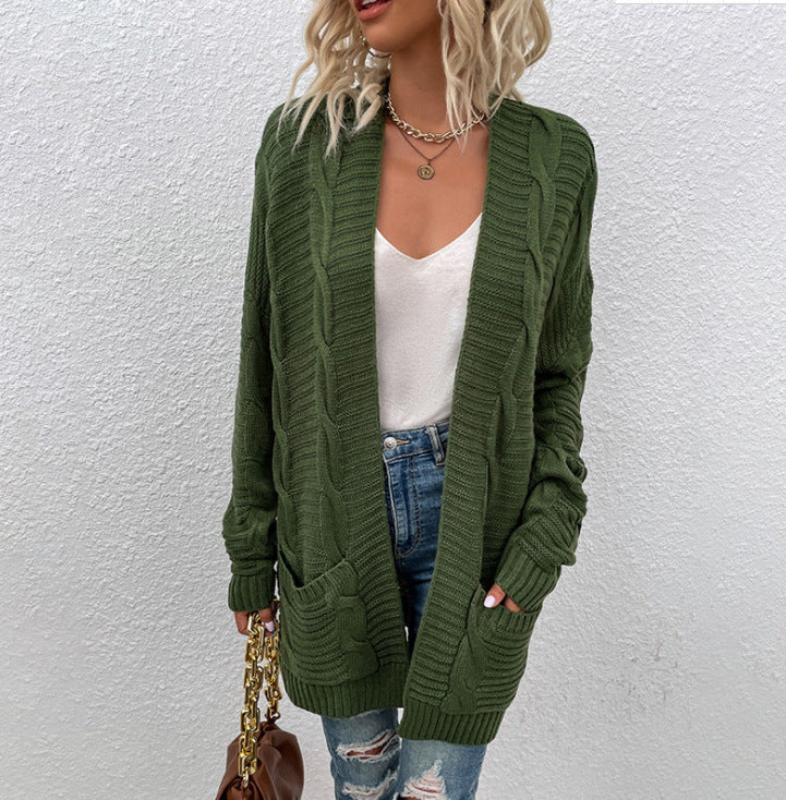 Ladies Chunky Knit Cardigan with casual design and practical pockets Lune London