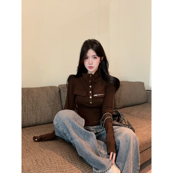 Women's long sleeve top with decorative button details Chic & Stil