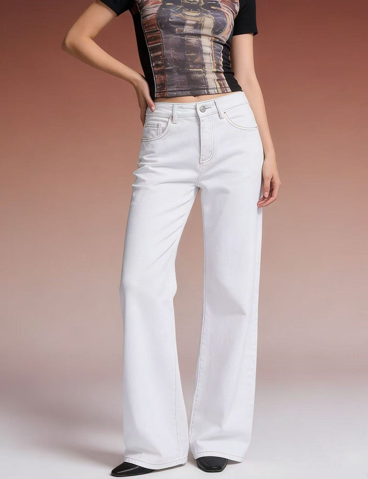 Women wide denim pants with vintage wash and high-waisted waistband Lune London