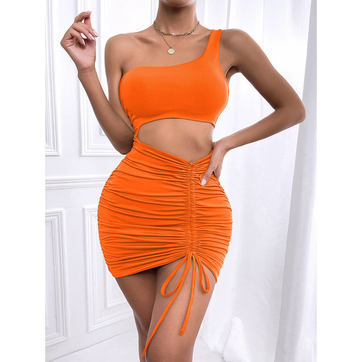 Women’s mini dress with asymmetrical cut and sophisticated gathering elements Lune London