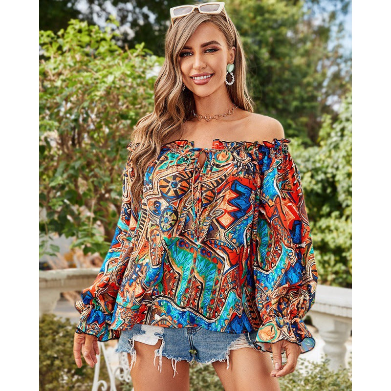 Woman Blouse Batik Off-Shoulder Lune London