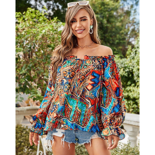Woman Blouse Batik Off-Shoulder Lune London