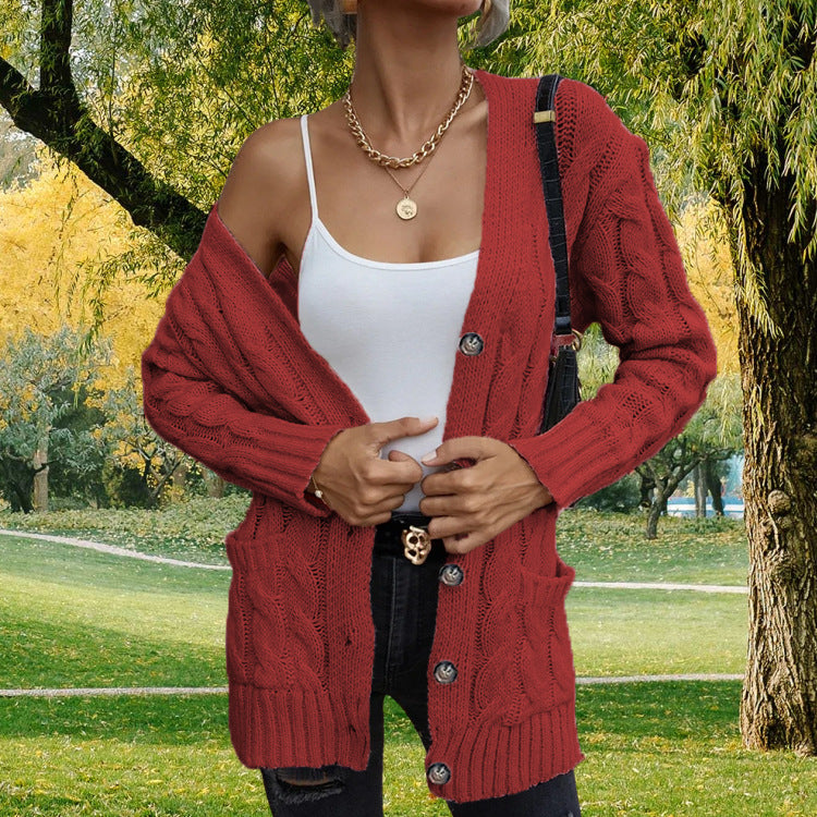 Chunky knit cardigan for women with pockets and trendy twisted pattern Lune Londonl