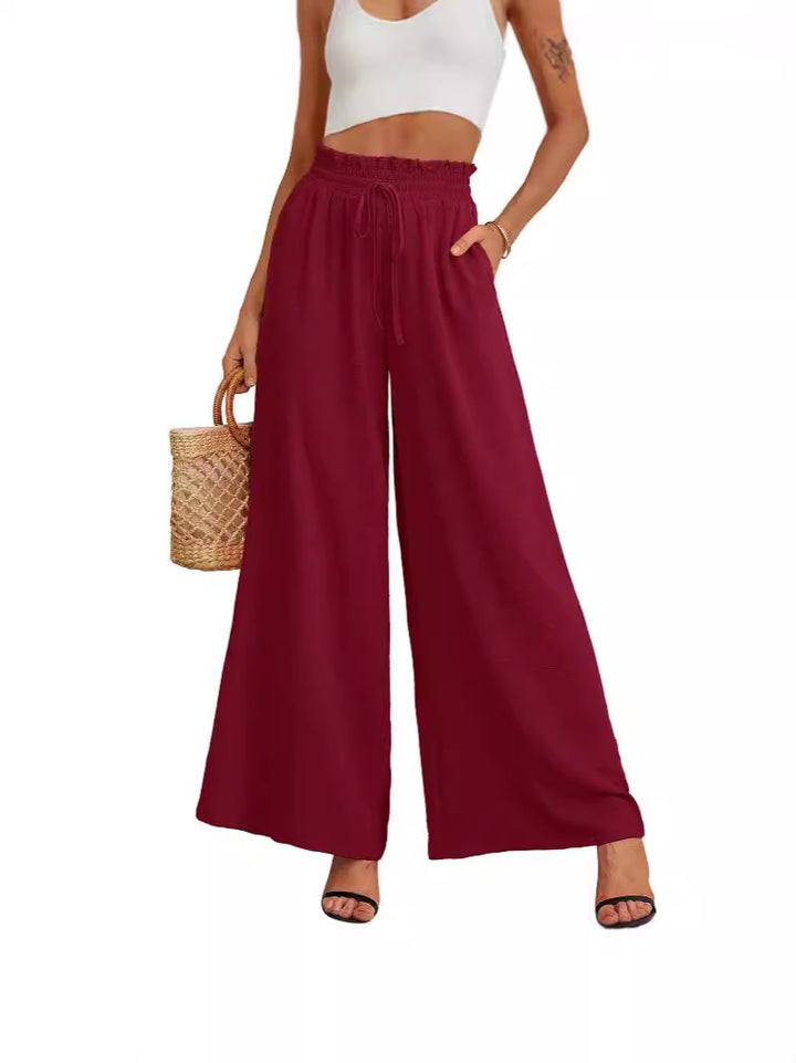 Women Summer Loose and Airy Pants with Elastic Waistband and Ties Lune London