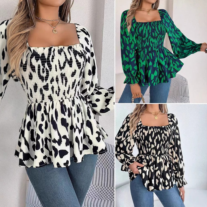 Trendy women's blouse with ruffles and chic animal print Lune London