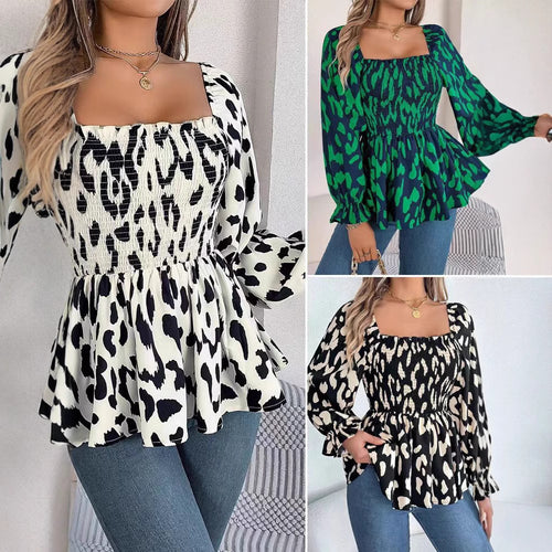 Trendy women's blouse with ruffles and chic animal print Lune London