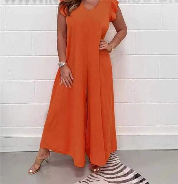 Ladies loose fitting jumpsuit with V-neck Lune London