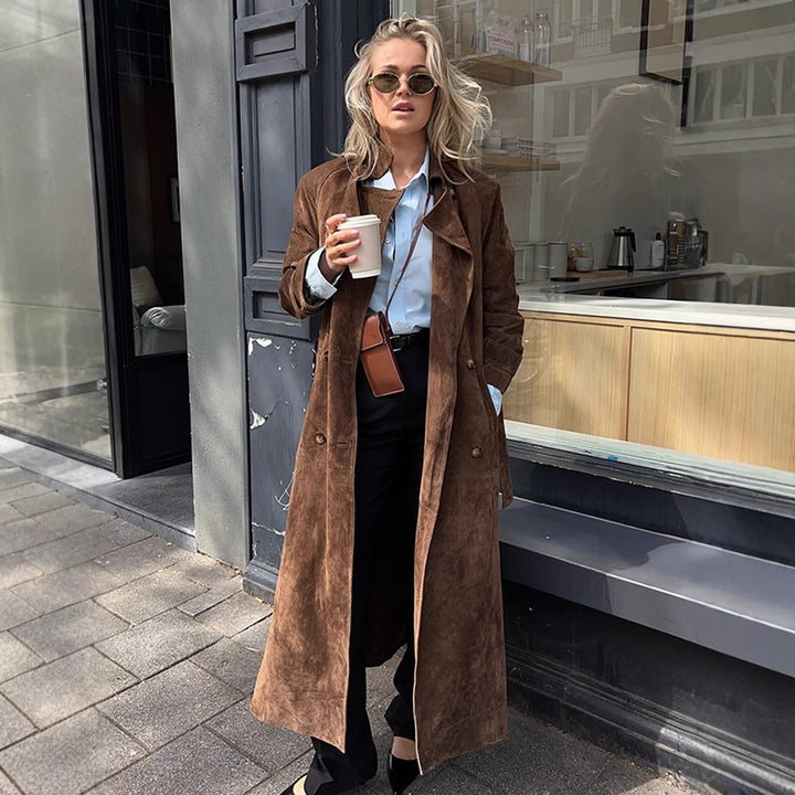 Long coat for women in soft suede Lune London