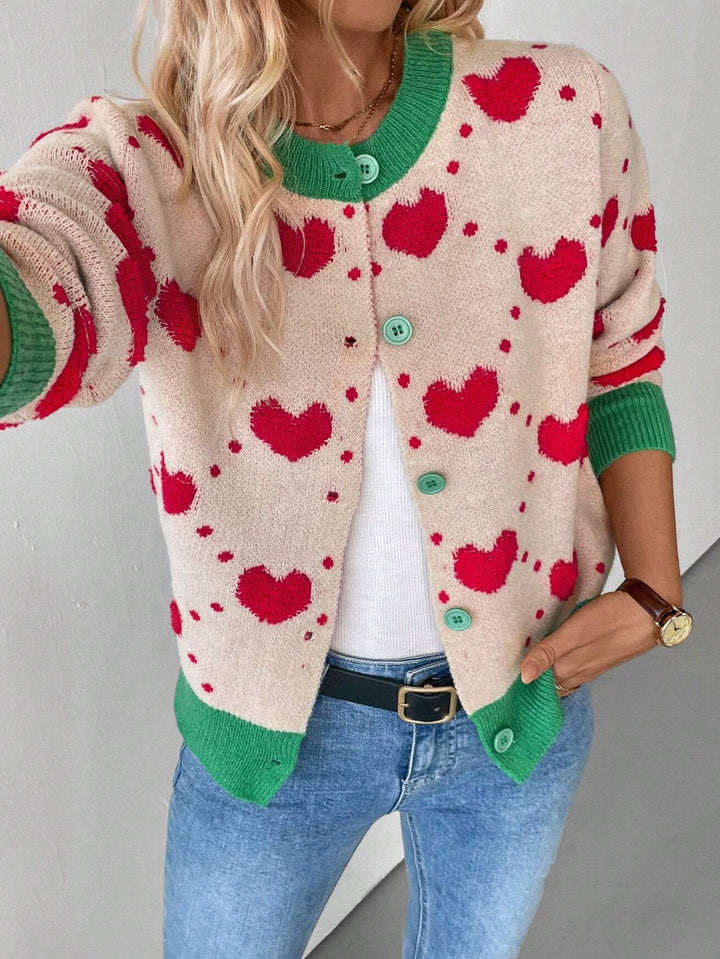 Women's knitted jacket with heart-shaped design and contrasting sleeves Lune London