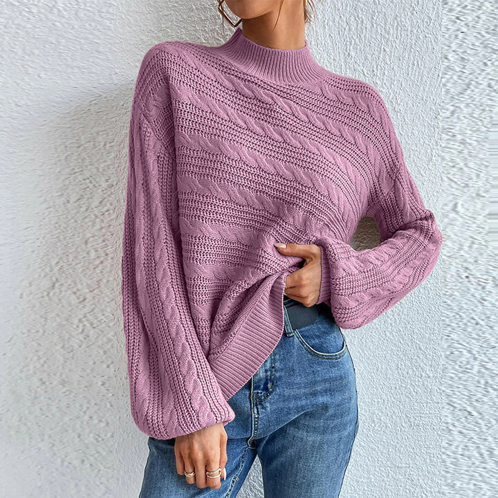 Knitted pullover for women with high collar and structured pattern Lune London