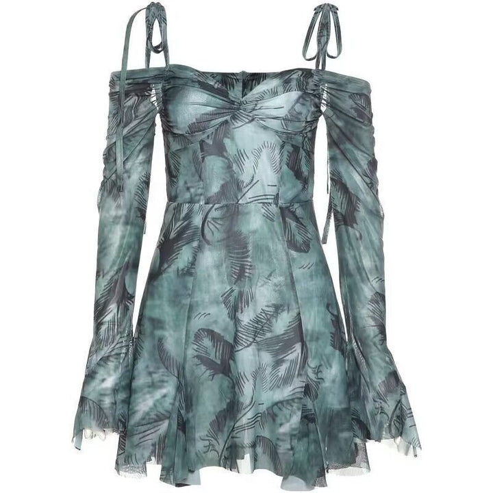 Women's mini dress with off-the-shoulder sleeves and floral pattern Lune London