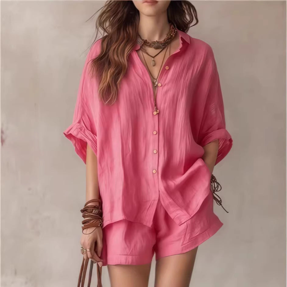 Women Casual Linen Set with Button Placket and Practical Pockets Lune London