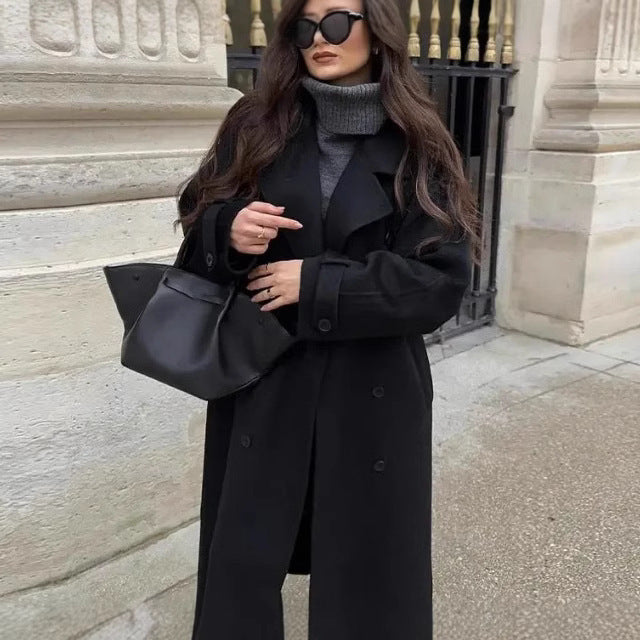 Manteau trench long élégant pour femmes avec col structuré debout Chic & Stil