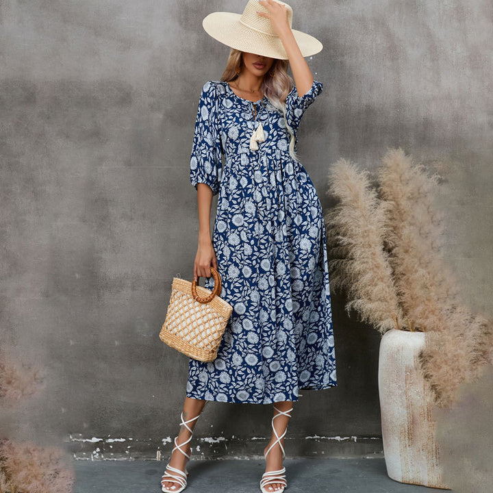 Lune London bohemian floral midi dress for women