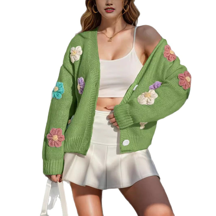 Ladies' knit jacket with floral appliqués Lune London