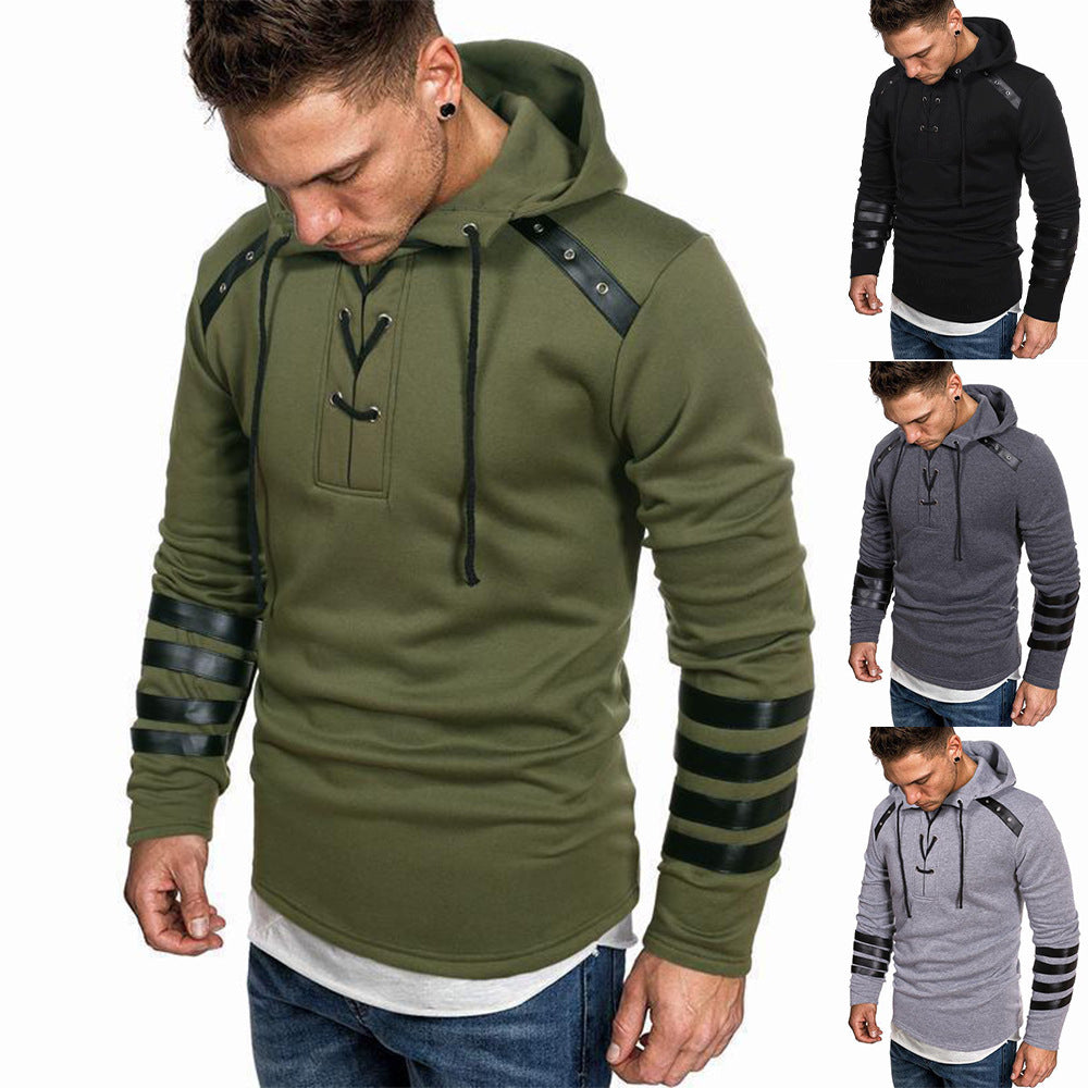 Men's casual hoodie with leather accents Lune London
