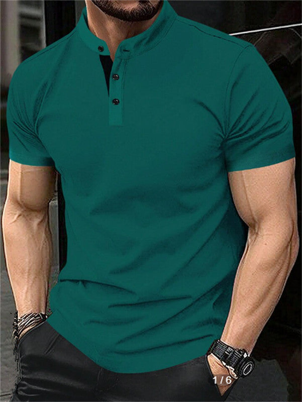 Men's polo shirt with modern stand-up collar and contrasting buttons Lune London