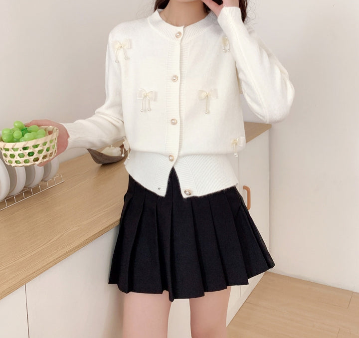Knitted jacket for women with lace embellishments and button details Lune London
